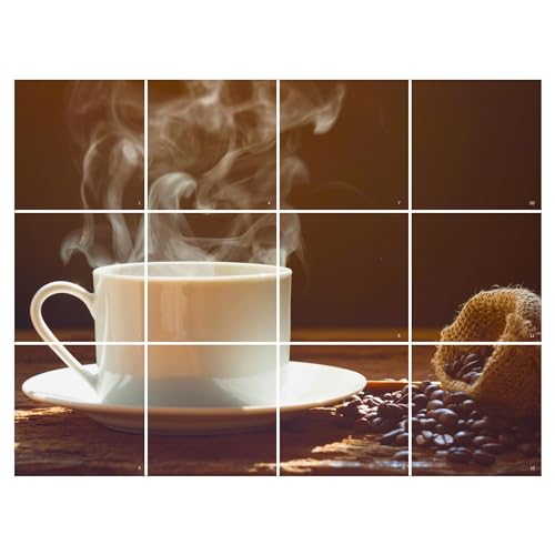 Brandian Kitchen Tile Stickers Coffee Cup Theme for Kitchen Walls, Elegant Backsplash Decor, Waterproof and Oil-Proof, Ideal for Coffee Lovers (12pcs, Pre Cut Tiles)-Self-Adhesive - Image 1