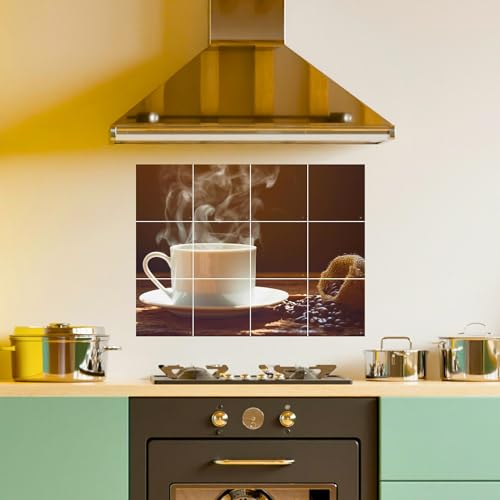 Brandian Kitchen Tile Stickers Coffee Cup Theme for Kitchen Walls, Elegant Backsplash Decor, Waterproof and Oil-Proof, Ideal for Coffee Lovers (12pcs, Pre Cut Tiles)-Self-Adhesive - Image 2