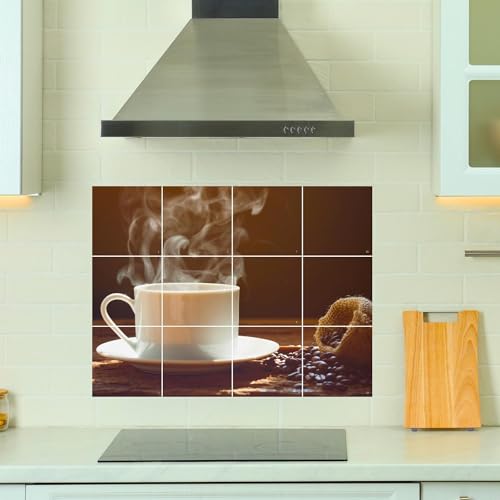 Brandian Kitchen Tile Stickers Coffee Cup Theme for Kitchen Walls, Elegant Backsplash Decor, Waterproof and Oil-Proof, Ideal for Coffee Lovers (12pcs, Pre Cut Tiles)-Self-Adhesive - Image 3
