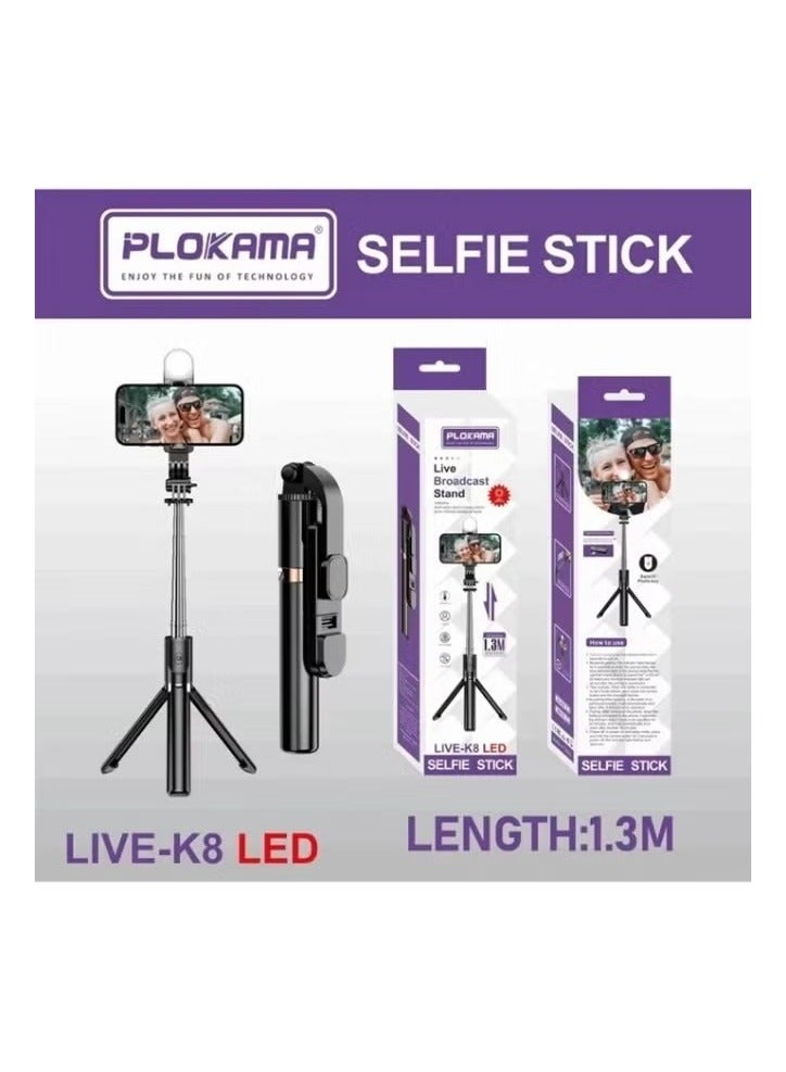 PLOKAMA K8 3-in-1 Selfie Stick Tripod with Wireless Remote – Extendable Phone Tripod Stand, Lightweight & Portable, Compatible with iPhone & Android – Ideal for Vlogging, Travel, Group Photos & Live Streaming - Image 4