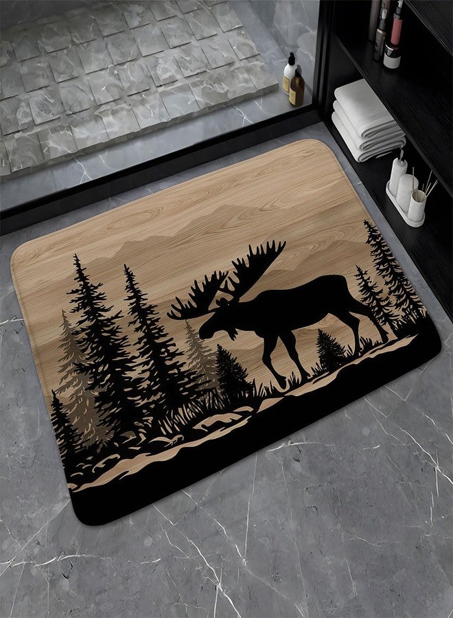 Rustic Forest Moose Bathroom Rugs Cabin Deer Farmhouse Country Lodge Wild Animal Hunting Camping Vintage Barn Wood Board Bath Mat Bedroom Kitchen Toilet Floor Doormat 17.8x29.5 - Image 1