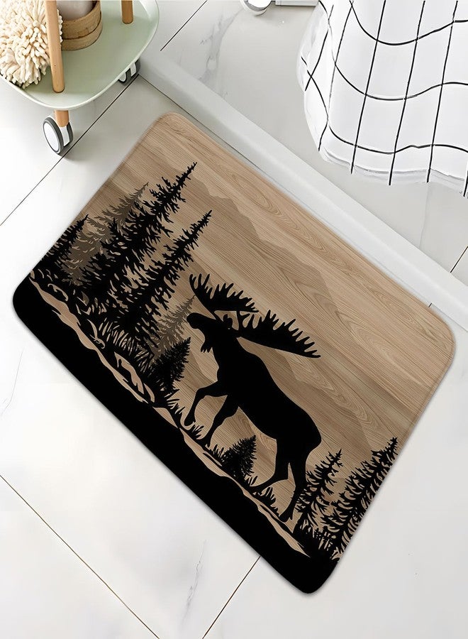 Rustic Forest Moose Bathroom Rugs Cabin Deer Farmhouse Country Lodge Wild Animal Hunting Camping Vintage Barn Wood Board Bath Mat Bedroom Kitchen Toilet Floor Doormat 17.8x29.5 - Image 2