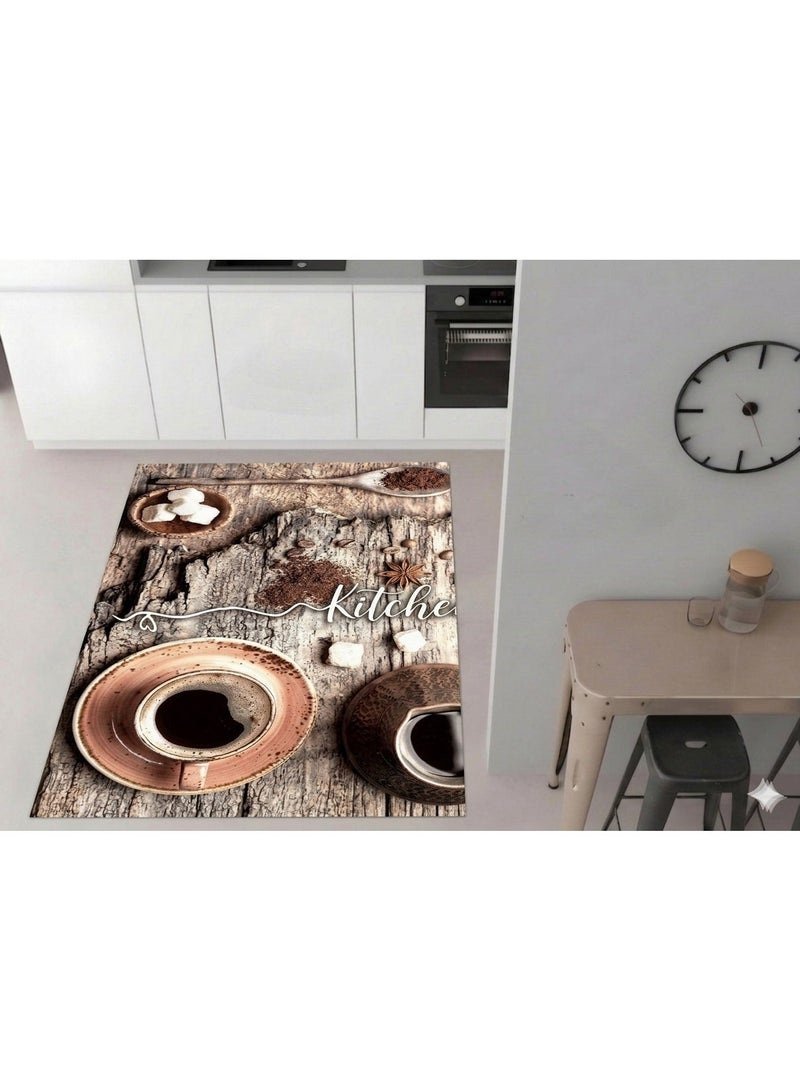 مشاية مطبخ 3D مودرن - تصميم "ريفي كوفي" - مقاس 120×180 سم - ظهر مانع للانزلاق - Image 2