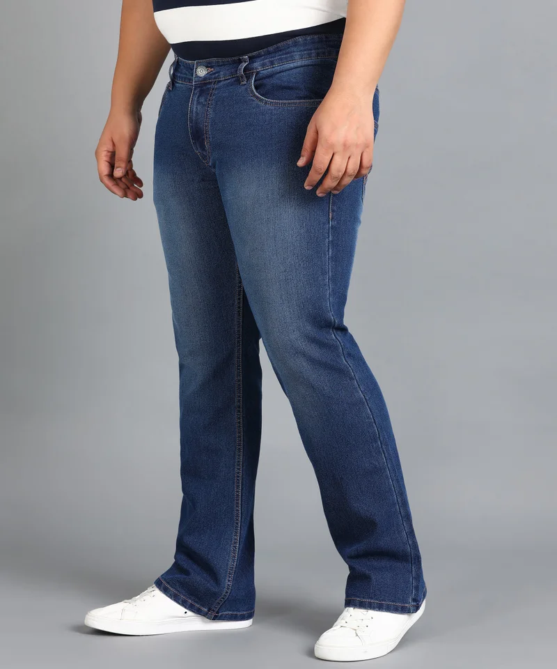 Urbano Fashion  Urbano Plus Men's Blue Washed Bootcut Jeans Stretchable  | Best Price UAE