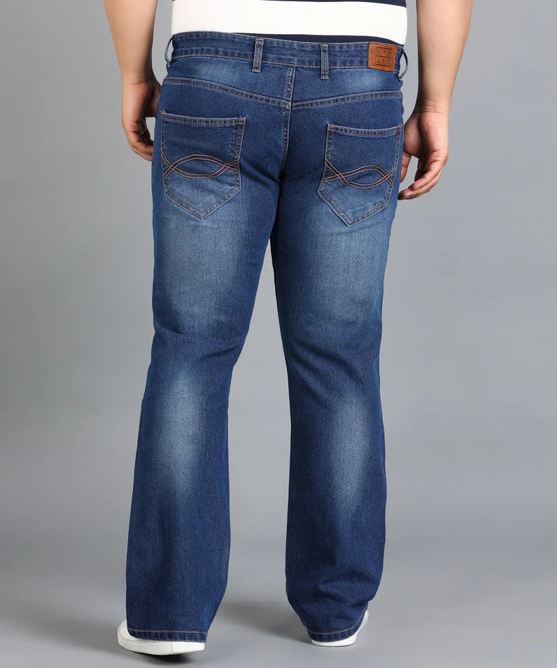 Urbano Fashion  Urbano Plus Men's Blue Washed Bootcut Jeans Stretchable  | Best Price UAE