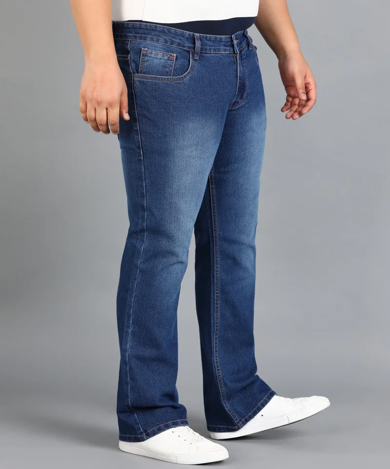 Urbano Fashion  Urbano Plus Men's Blue Washed Bootcut Jeans Stretchable  | Best Price UAE