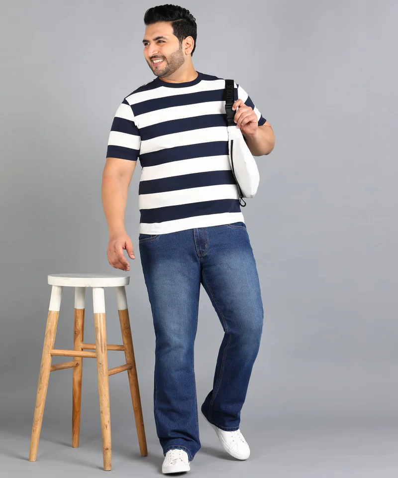 Urbano Fashion  Urbano Plus Men's Blue Washed Bootcut Jeans Stretchable  | Best Price UAE