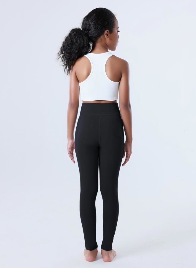Yitoco Girls Leggings with Pockets Athletic High Waisted Kids Workout Dance Running Yoga Pants, Black, 9-10 Years - Image 4