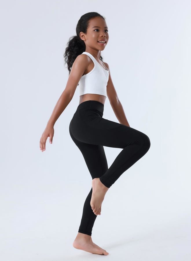 Yitoco Girls Leggings with Pockets Athletic High Waisted Kids Workout Dance Running Yoga Pants, Black, 9-10 Years - Image 5