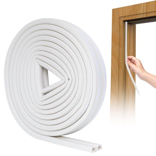 SUNMON D-Type Strip Door Weather Stripping Door Seal Self Adhesive Foam Soundproofing for Doors and Windows, Oundproofing Weatherstrip Gap Collision Avoidance（White） - Image 1