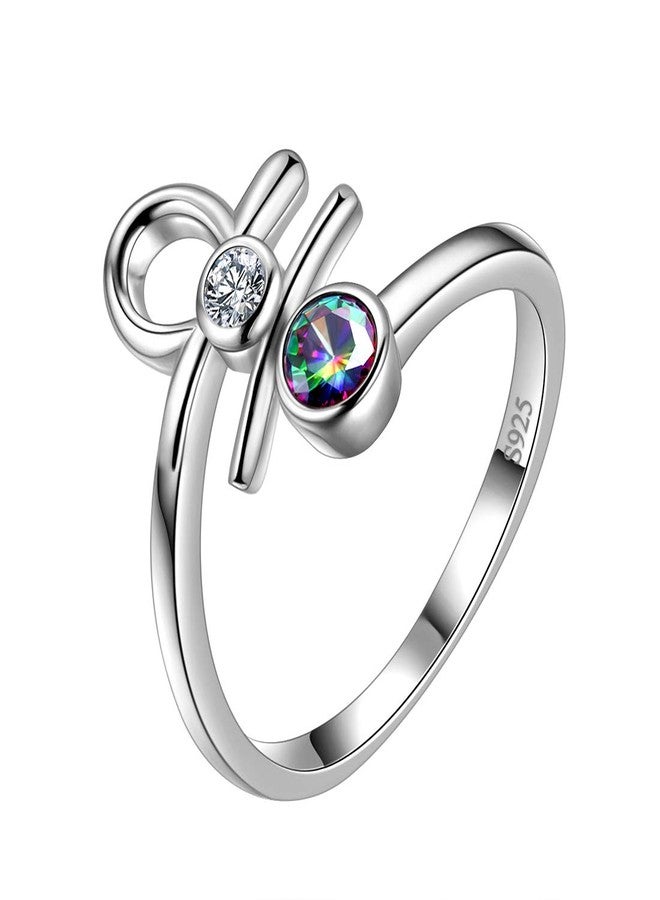 Aurora Tears Libra Zodiac Rings Women 12 Constellation Horoscope Sign 925 Sterling Silver Mystic Rainbow Topaz Astrology Star Adjustable Birthday Gifts Fire Topaz Present DR0087T - Image 1