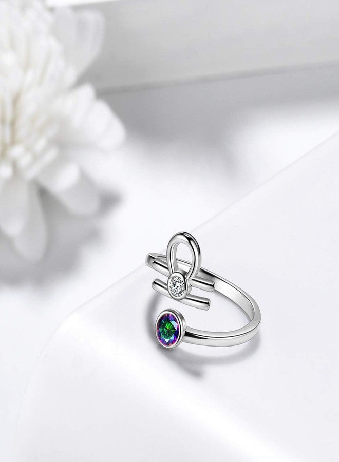 Aurora Tears Libra Zodiac Rings Women 12 Constellation Horoscope Sign 925 Sterling Silver Mystic Rainbow Topaz Astrology Star Adjustable Birthday Gifts Fire Topaz Present DR0087T - Image 3