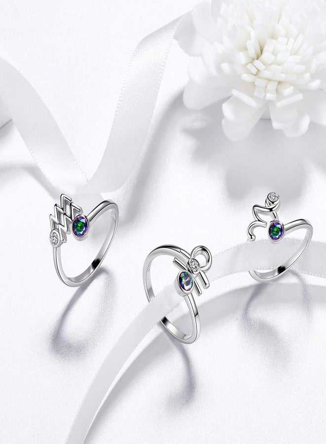 Aurora Tears Libra Zodiac Rings Women 12 Constellation Horoscope Sign 925 Sterling Silver Mystic Rainbow Topaz Astrology Star Adjustable Birthday Gifts Fire Topaz Present DR0087T - Image 5