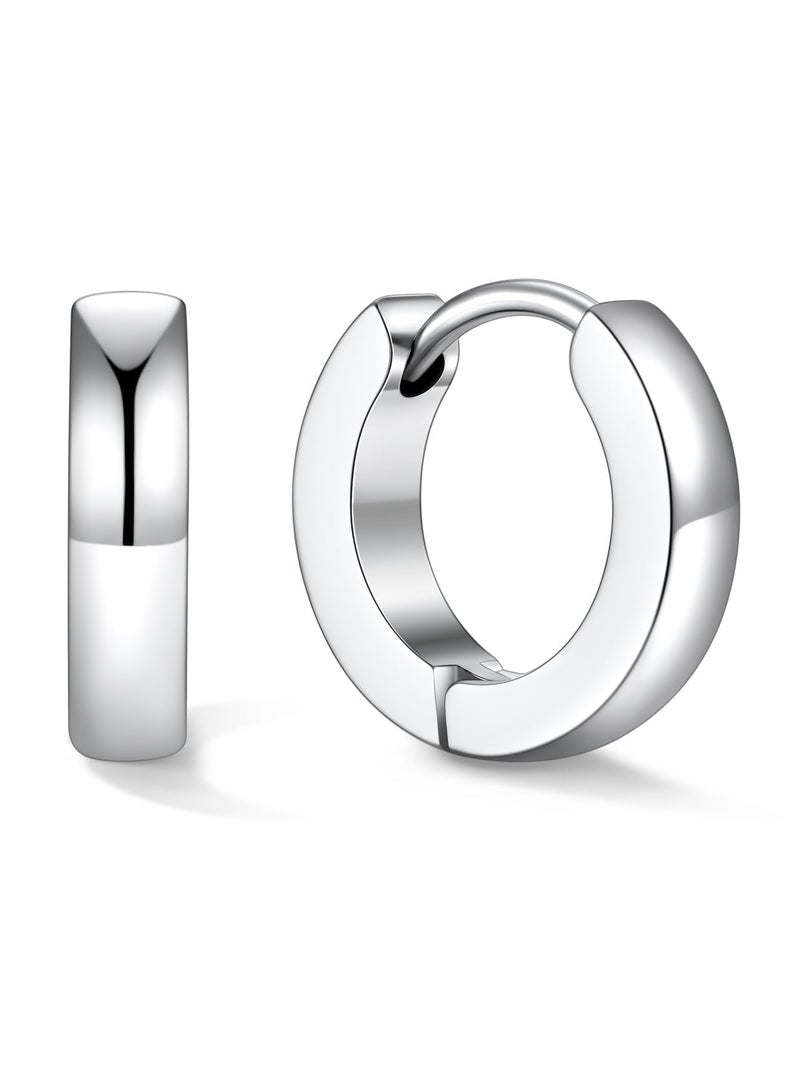 U7 Small Silver Hoop Earrings, 9mm Silver Huggie Hoop Earrings, Hypoallergenic Stainless Steel Flat Hoop Earrings for Women Christmas Gift - Image 1