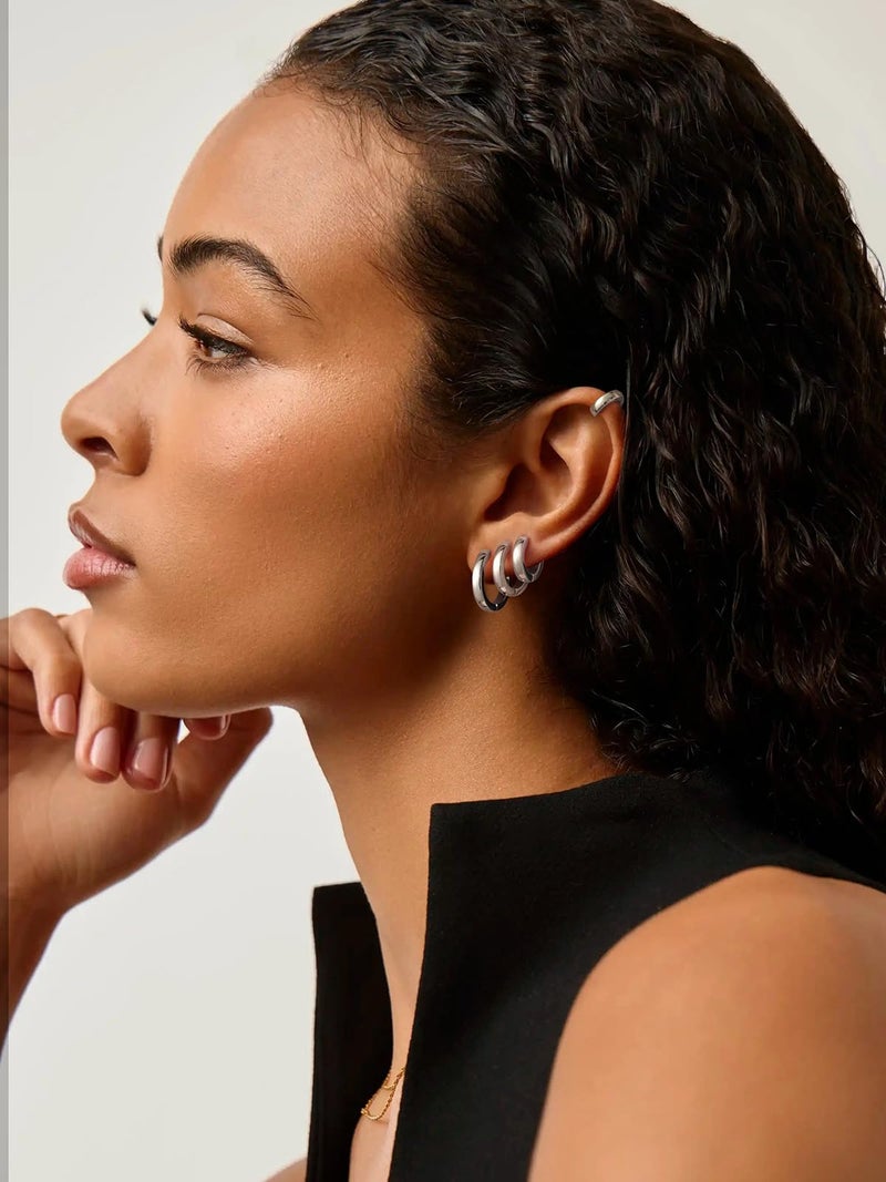 U7 Small Silver Hoop Earrings, 9mm Silver Huggie Hoop Earrings, Hypoallergenic Stainless Steel Flat Hoop Earrings for Women Christmas Gift - Image 3