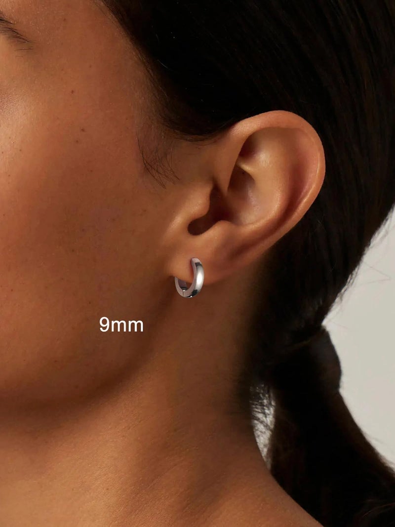 U7 Small Silver Hoop Earrings, 9mm Silver Huggie Hoop Earrings, Hypoallergenic Stainless Steel Flat Hoop Earrings for Women Christmas Gift - Image 2