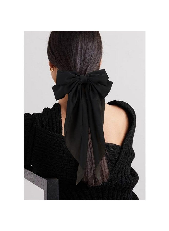 ATODEN Silky Satin Hair Bows 2Pcs Big Hair Bows for Women Hair Ribbons Oversized Long Tail White Hair Bow Black Hair Bow Large Hair Ribbon Barrettes Metal Clips Bowknot Aesthetic Hair Accessories - Image 3