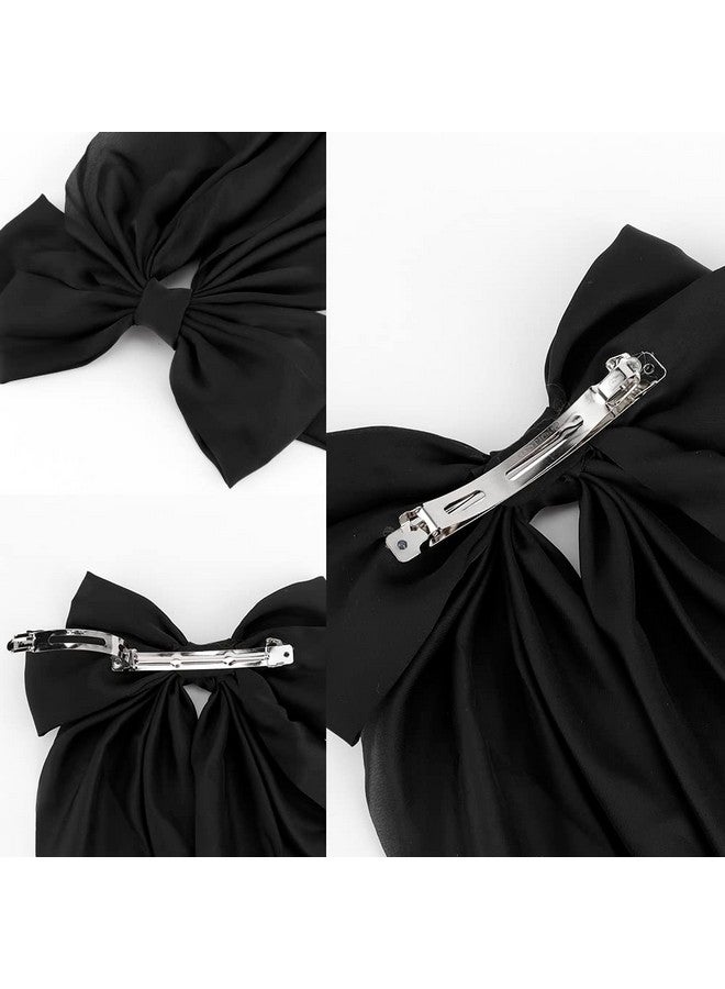 ATODEN Silky Satin Hair Bows 2Pcs Big Hair Bows for Women Hair Ribbons Oversized Long Tail White Hair Bow Black Hair Bow Large Hair Ribbon Barrettes Metal Clips Bowknot Aesthetic Hair Accessories - Image 5