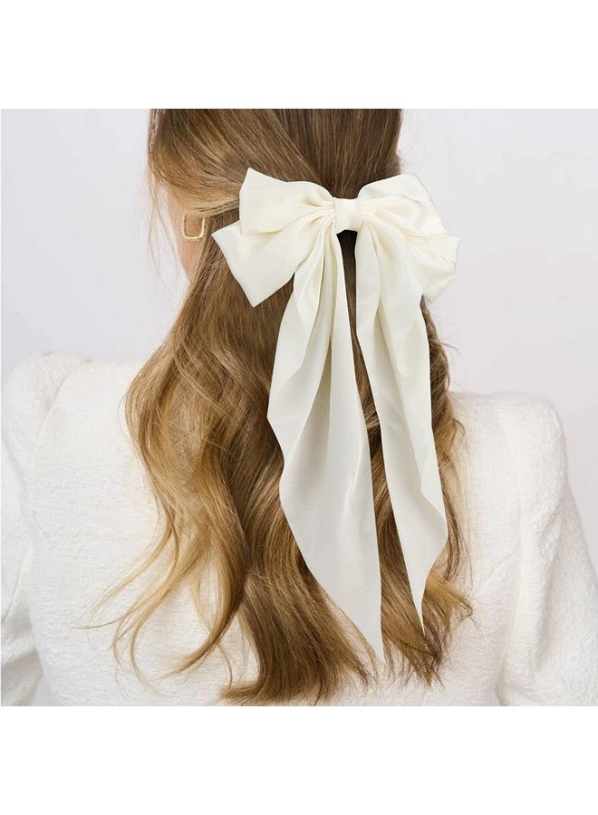 ATODEN Silky Satin Hair Bows 2Pcs Big Hair Bows for Women Hair Ribbons Oversized Long Tail White Hair Bow Black Hair Bow Large Hair Ribbon Barrettes Metal Clips Bowknot Aesthetic Hair Accessories - Image 2