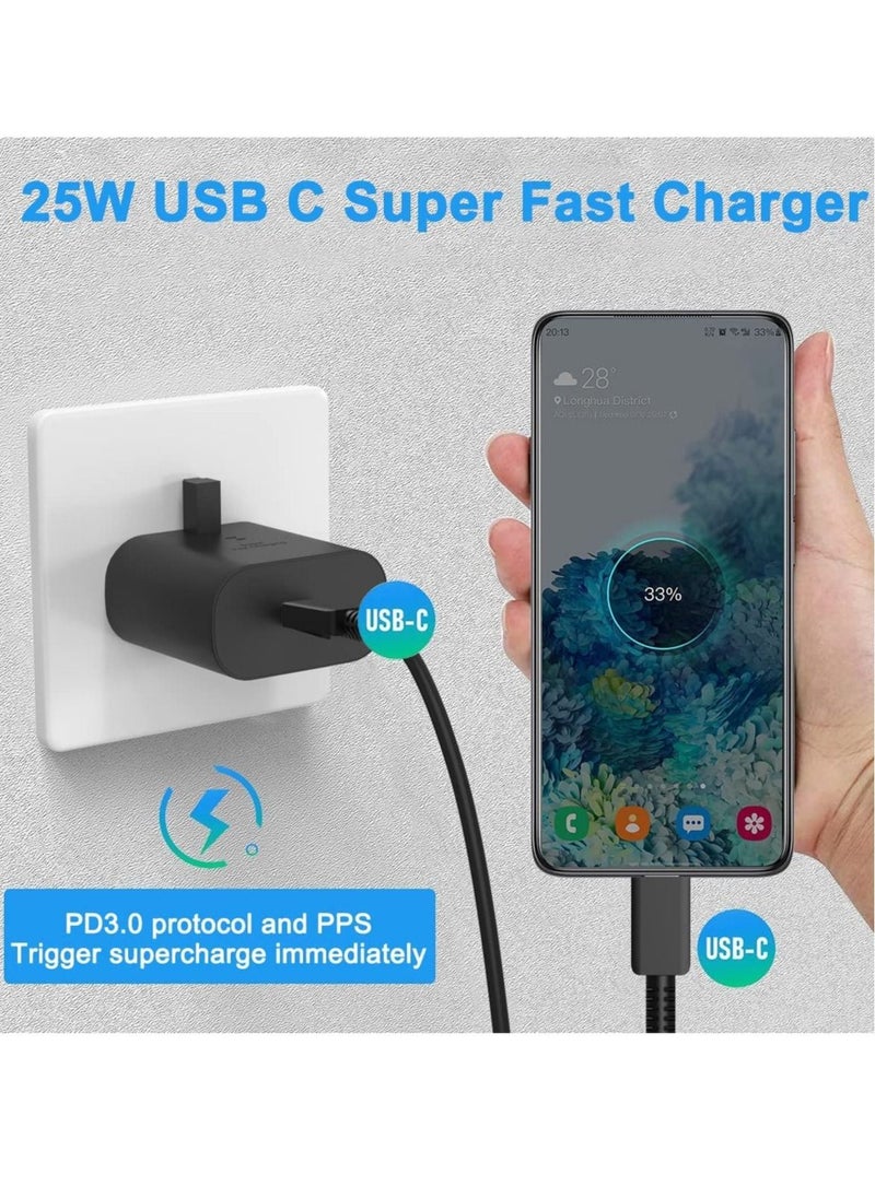 ELTRAZONE - 25W Fast Charger Compatibility for Samsung Galaxy S23, S23+, S23 Ultra, S22, S22+, S22 Ultra, S21, S21 Ultra, S21+, S20, A33, A72, A71, A53, A52, A51, A50, M33, 1.5M/59.05in USB C Cable and Charger - Image 1
