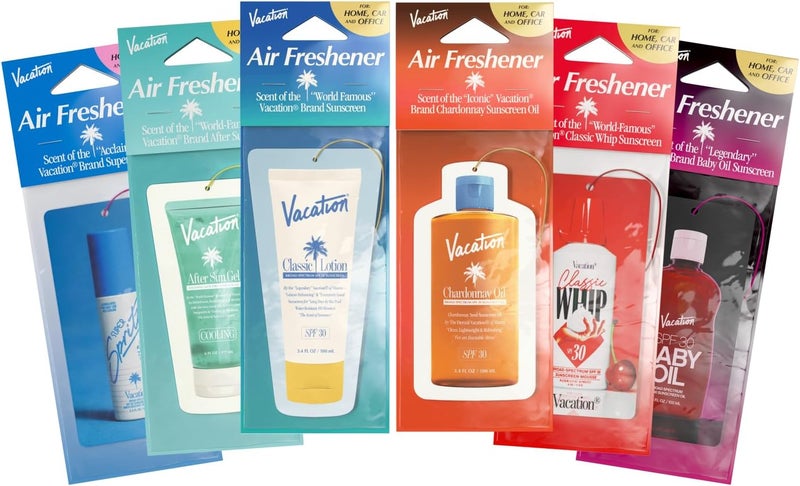 VACATION Air Freshener Variety Pack, 6 Exclusive Summer Scents, Includes Classic Lotion, Chardonnay Oil, After Sun Gel, Classic Whip, Super Spritz & Baby Oil Scents, Deodorizer for Car, Home & Office - Image 1