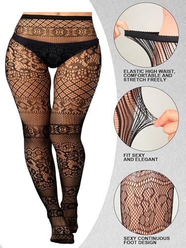 Skylety 6 Pairs Women Fishnet Suspender Pantyhose Thigh-High Stockings Tights Stretchy High for Halloween Party Dress up (Black, X-Large-XX-Large) - Image 3