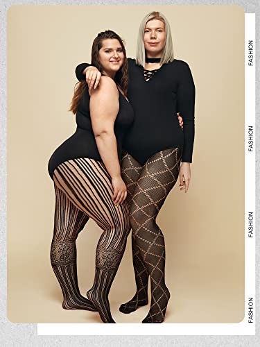 Skylety 6 Pairs Women Fishnet Suspender Pantyhose Thigh-High Stockings Tights Stretchy High for Halloween Party Dress up (Black, X-Large-XX-Large) - Image 2