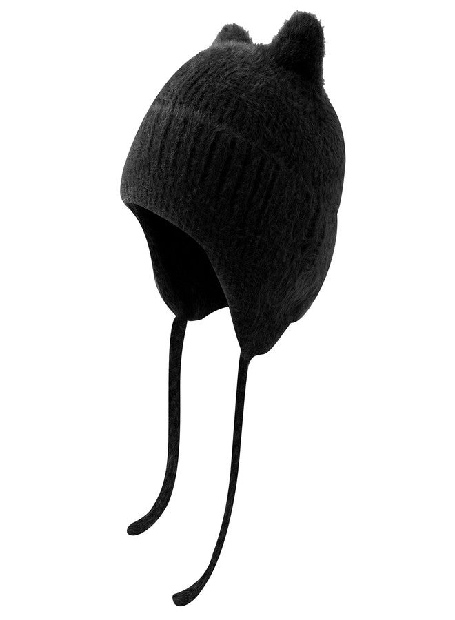 Jastore Kids Beanie Hat for Winter with Earfalp Girl Cute Cat Ears Toddler Boys Warm Wool Knit Ear Flap Cap (US, Age, 4 Years, 10 Years, Black) - Image 1