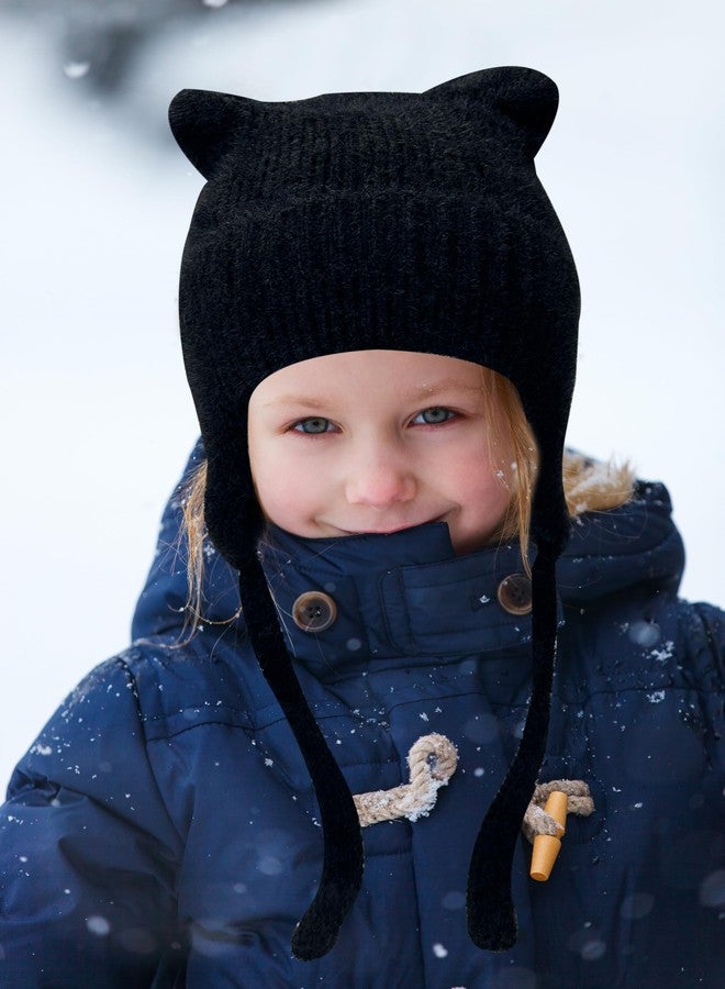 Jastore Kids Beanie Hat for Winter with Earfalp Girl Cute Cat Ears Toddler Boys Warm Wool Knit Ear Flap Cap (US, Age, 4 Years, 10 Years, Black) - Image 3
