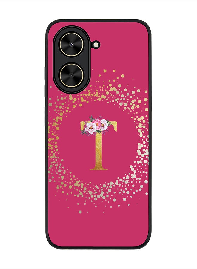 Stylizedd For Xiaomi Poco C71 / Redmi A5 4G Case,Slim fit Camera Protection, Shockproof Thin Phone cover  - Custom Monogram Floral - T ( Deep Pink )
