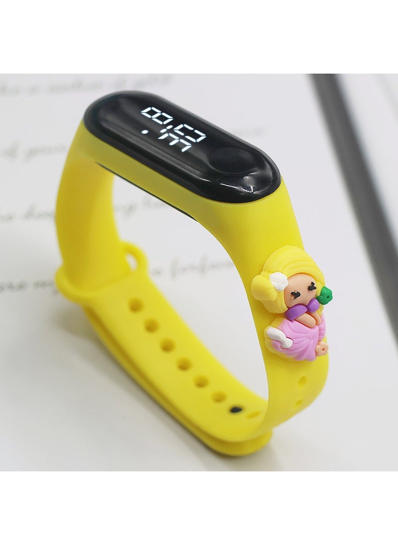 Arabest Waterproof cartoon girl boy bracelet electronic watch sports touch student meter 3 doll cute led electronic watch Yellow-Light Purple Dress Princess 