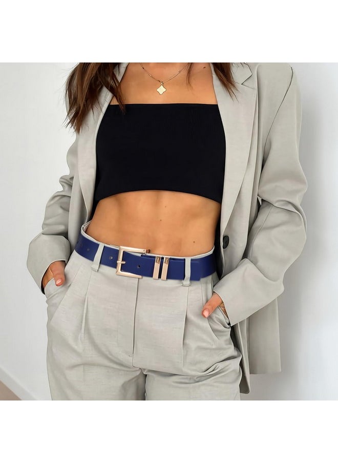 Sansths - Women'S Leather Belt For Jeans Pants Dresses Fashion Ladies Belt Square Gold Buckle Waist Belt For Women,Beige,L - Image 1