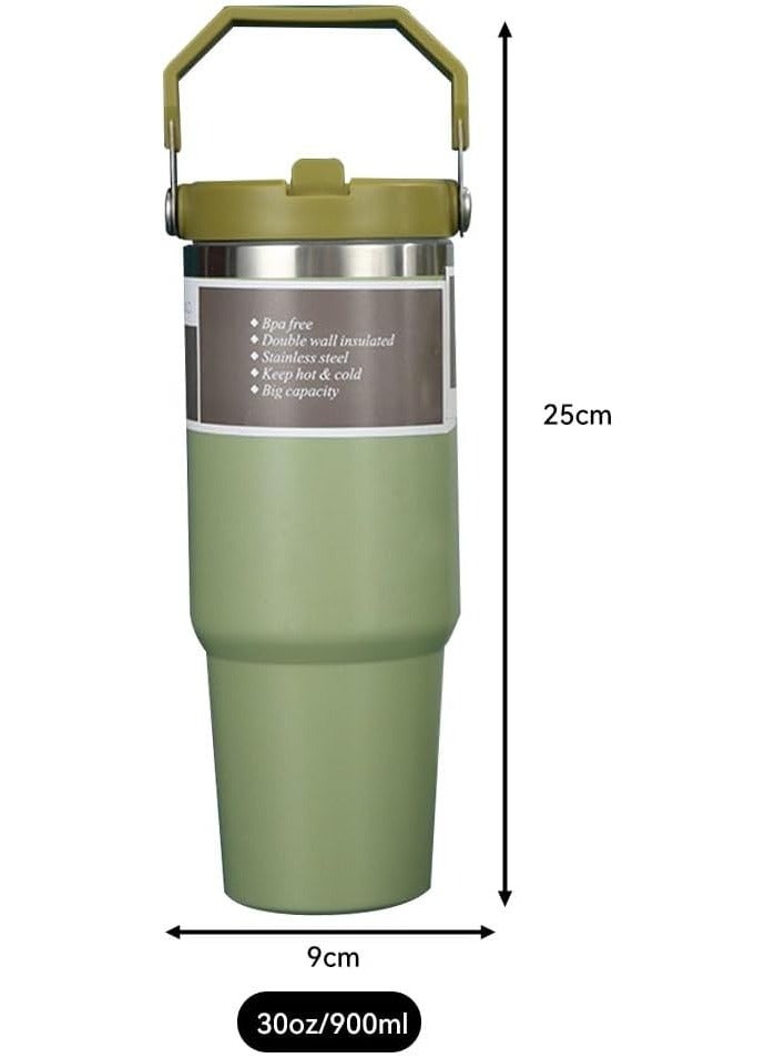 JAJEEK Stainless Steel Tumbler with Handle & Straw Lid – Vacuum Insulated Water Bottle, Leak-Resistant Flip Lid, Reusable for Home, Office, Car - Image 2