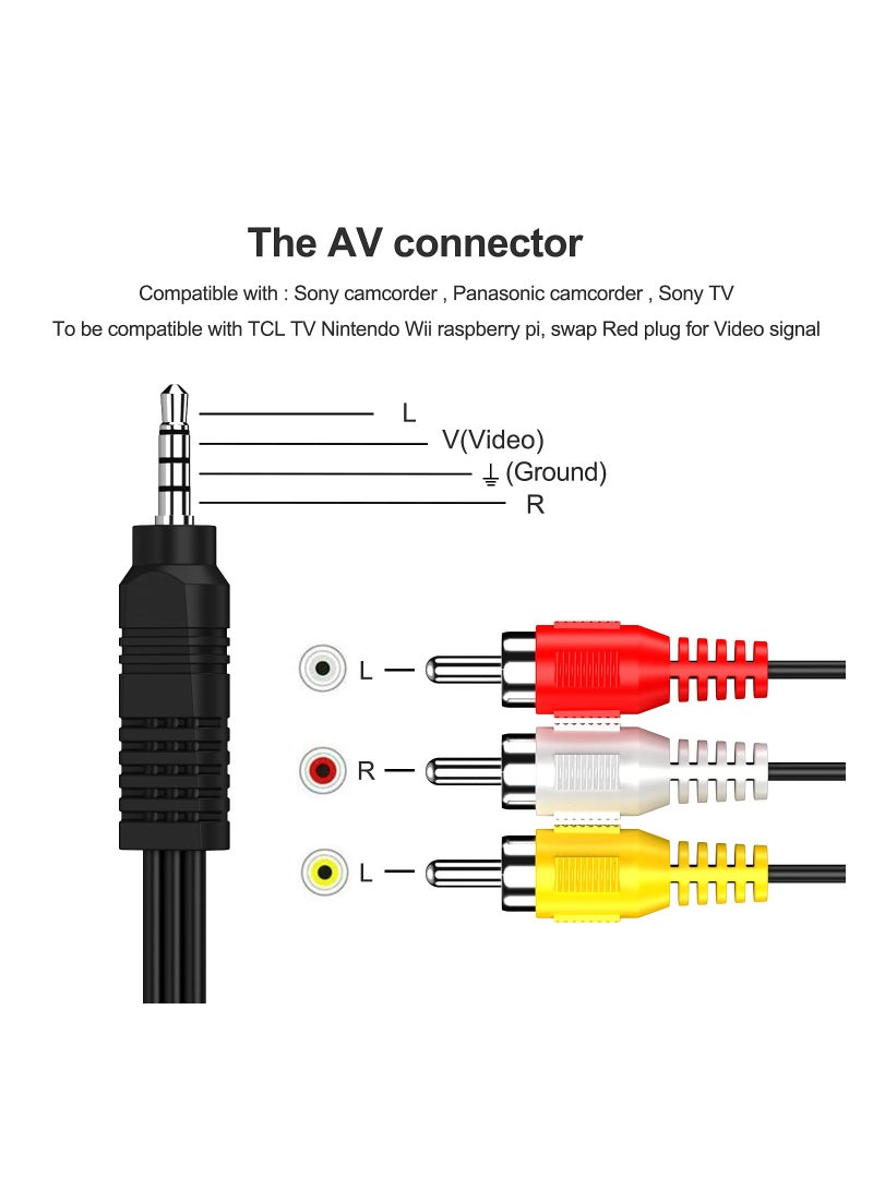 ELTRAZONE 3.5mm to RCA Camcorder Handycam AV Audio Video Output Cable, 3.5mm 1/8" TRRS to 3 RCA Male Plug AUX Cable Cord for TV,Smartphones,MP3, Tablets,Speakers,Home Theater  - Image 3