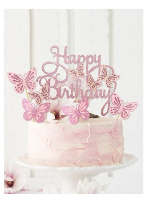 Cake decoration sticks for birthdays and parties with the phrase Happy Birthday in bright colors and butterfly cupcake picks