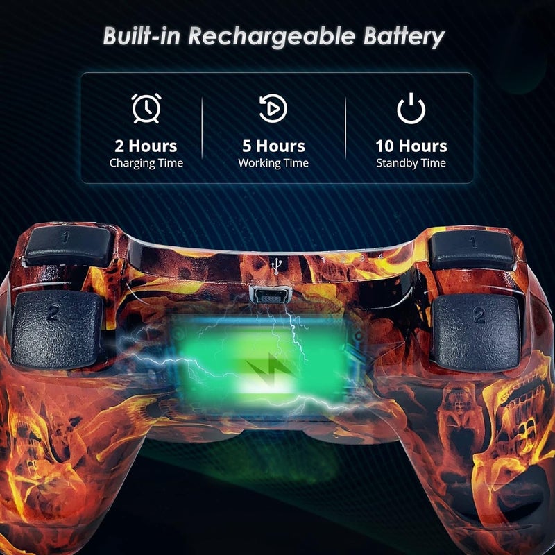 CHENGDAO جهاز تحكم CHENGDAO لـ PS3، حزمة مزدوجة من أجهزة التحكم لاسلكية عالية الأداء لـ PlayStation 3 مع تحكم حركي واهتزاز مزدوج، لهب وولف - Image 5