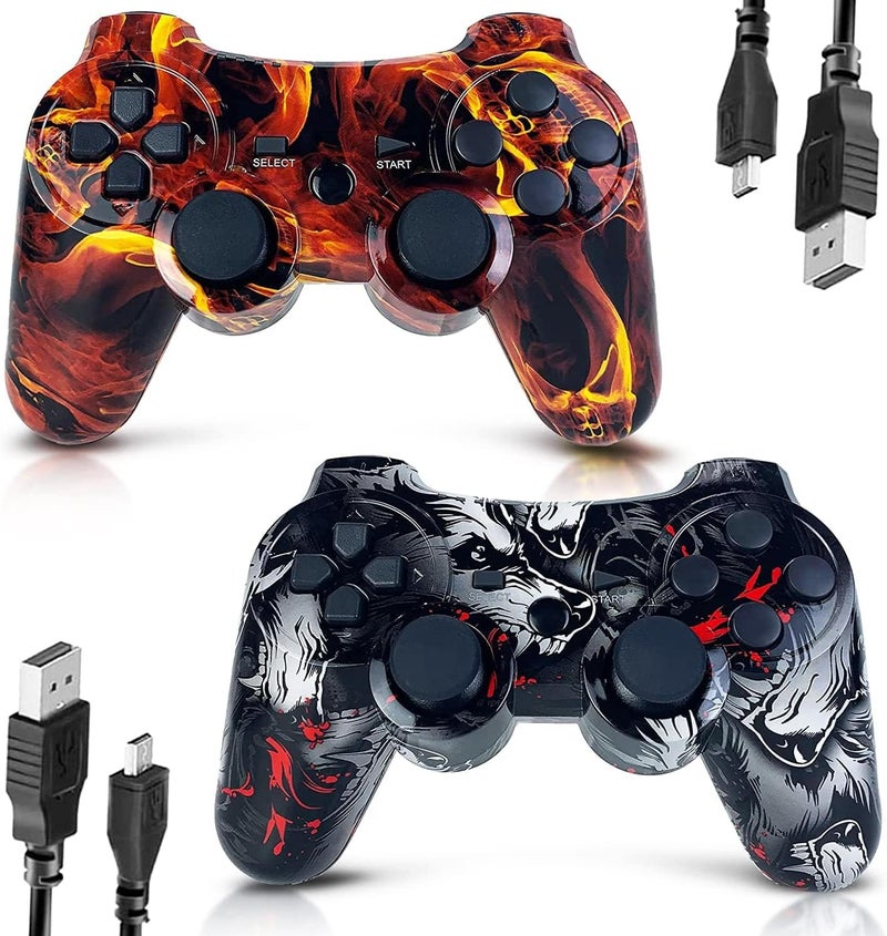 CHENGDAO جهاز تحكم CHENGDAO لـ PS3، حزمة مزدوجة من أجهزة التحكم لاسلكية عالية الأداء لـ PlayStation 3 مع تحكم حركي واهتزاز مزدوج، لهب وولف - Image 1