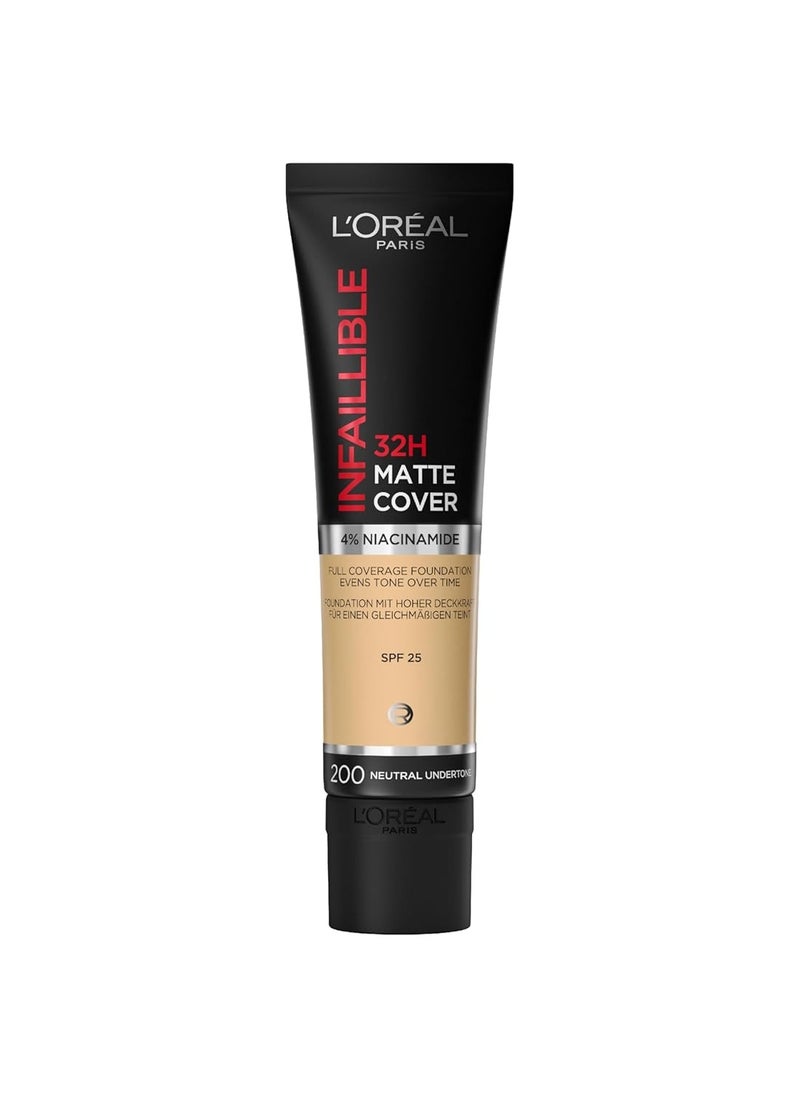 L'OREAL PARIS - Infallible 32H Matte Cover Foundation 200 Neutral Undertone - Image 1
