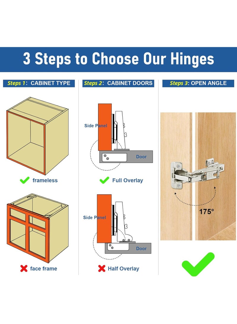 2pcs Hidden Cabinet Hinges, Surface Mount, For Kitchen Cabinets, Frameless, With Screws, 180 Degree Spring Hidden Hinges - Image 2