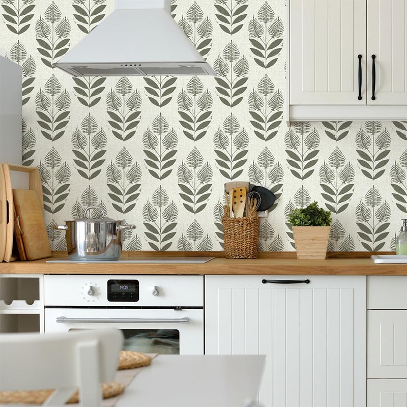 Naphite Tulip Floral Peel and Stick Wallpaper Vintage Leaf Contact Paper for Cabinet Drawer Boho Contact Paper Self Adhesive Wallpaper for Bathroom Farmhouse Retro Flower Wall Decor 17.3inW 78.7inL - Image 2