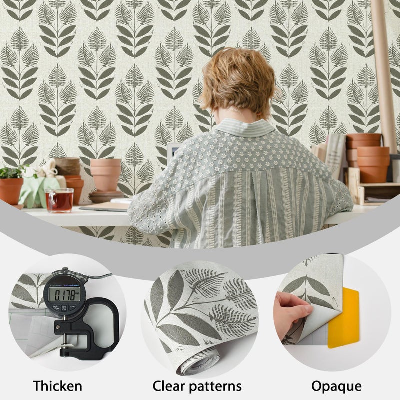 Naphite Tulip Floral Peel and Stick Wallpaper Vintage Leaf Contact Paper for Cabinet Drawer Boho Contact Paper Self Adhesive Wallpaper for Bathroom Farmhouse Retro Flower Wall Decor 17.3inW 78.7inL - Image 3