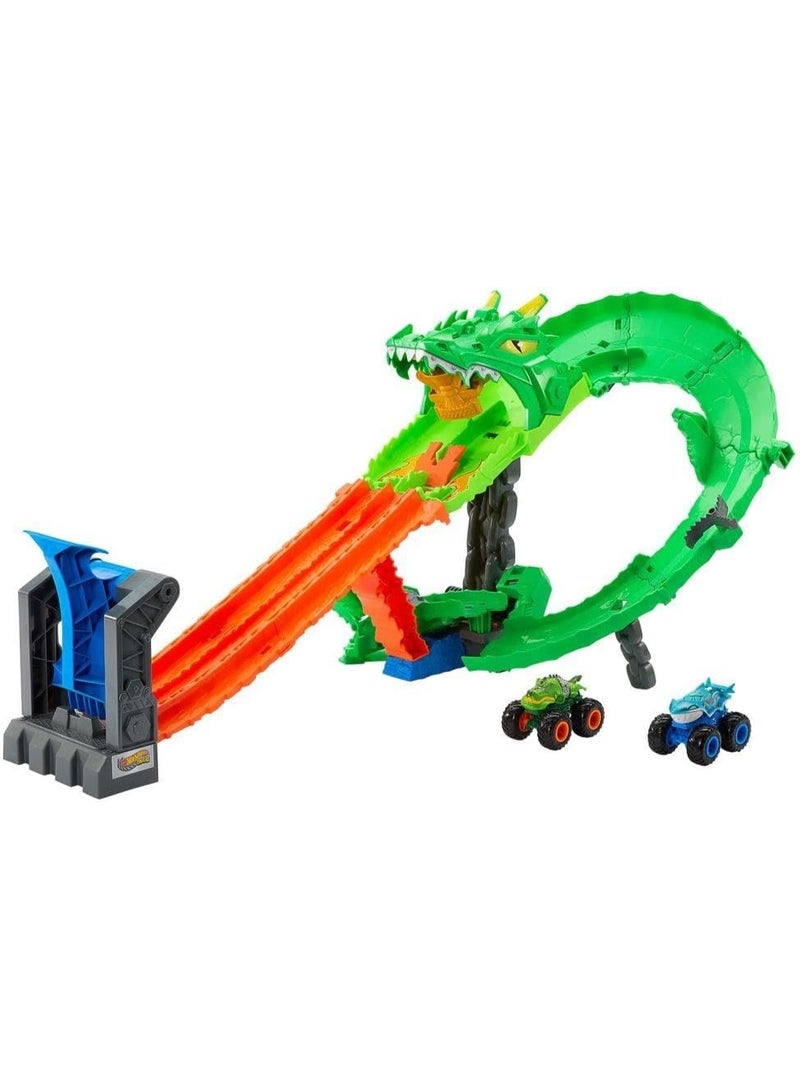 Hot Wheels Monster Trucks Toy Train Sharks vs. Dinosaurs, Destruction of the Dragon, for Children from 4 Years - Image 4