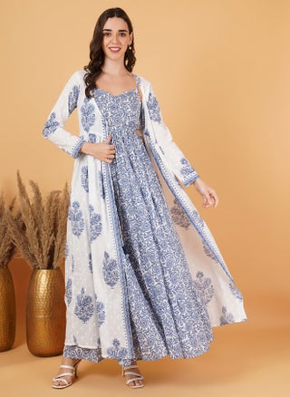 cotton ethnic dresses for women cotton long dress for women Plus Size Floral Printed Puff Sleeves Pure Cotton Maxi Ethnic Dress