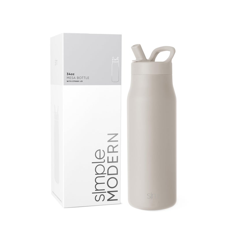زجاجة ماء بسيطة حديثة مع غطاء قشة معزولة من الفولاذ المقاوم للصدأ قابلة لإعادة الاستخدام زجاجات ماء للسفر للرياضة في الصالة الرياضية مقاومة للتسرب خالية من BPA سعة 34 أونصة لوز اللوز ،