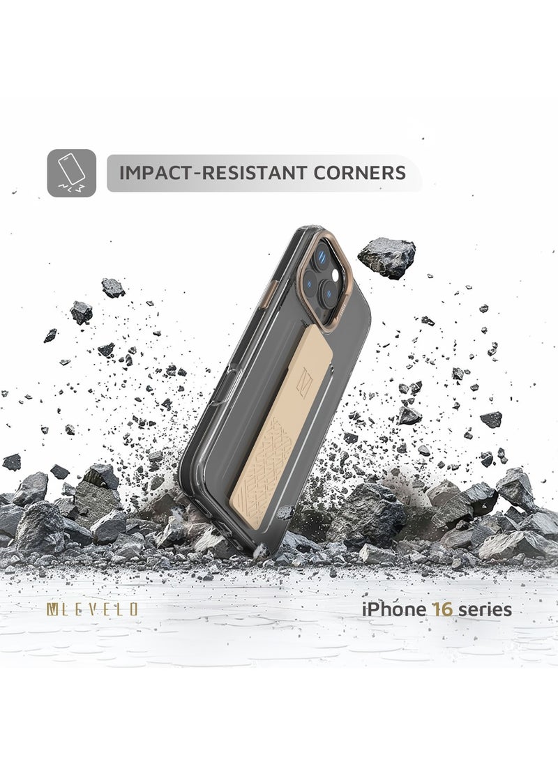 LEVELO - iPhone 16 Pro Max Case Graphia IMD Silicone Grip Cover/ Hybrid Construction/ Metal Camera Ring/ Impact Resistant Corners - Rose Gold Titanium - Image 1