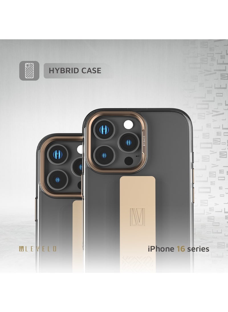 LEVELO - iPhone 16 Pro Max Case Graphia IMD Silicone Grip Cover/ Hybrid Construction/ Metal Camera Ring/ Impact Resistant Corners - Rose Gold Titanium - Image 1