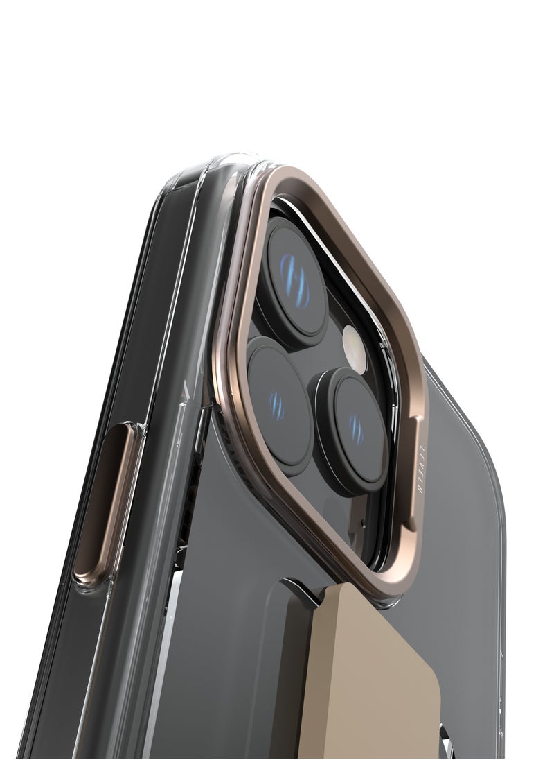 LEVELO - iPhone 16 Pro Max Case Graphia IMD Silicone Grip Cover/ Hybrid Construction/ Metal Camera Ring/ Impact Resistant Corners - Rose Gold Titanium - Image 1