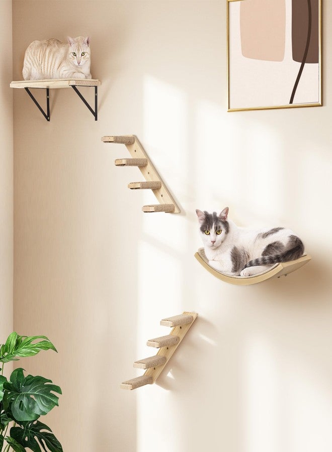 PELUOMOZ Wall Mounted Cat Shelves Stairs Set, 4 Piece Wood Cats Wall Furniture with Sisal Cat Window Perch, Flat Perch & Dual 4-Step Ladders for Climbing & Scratching - Image 4