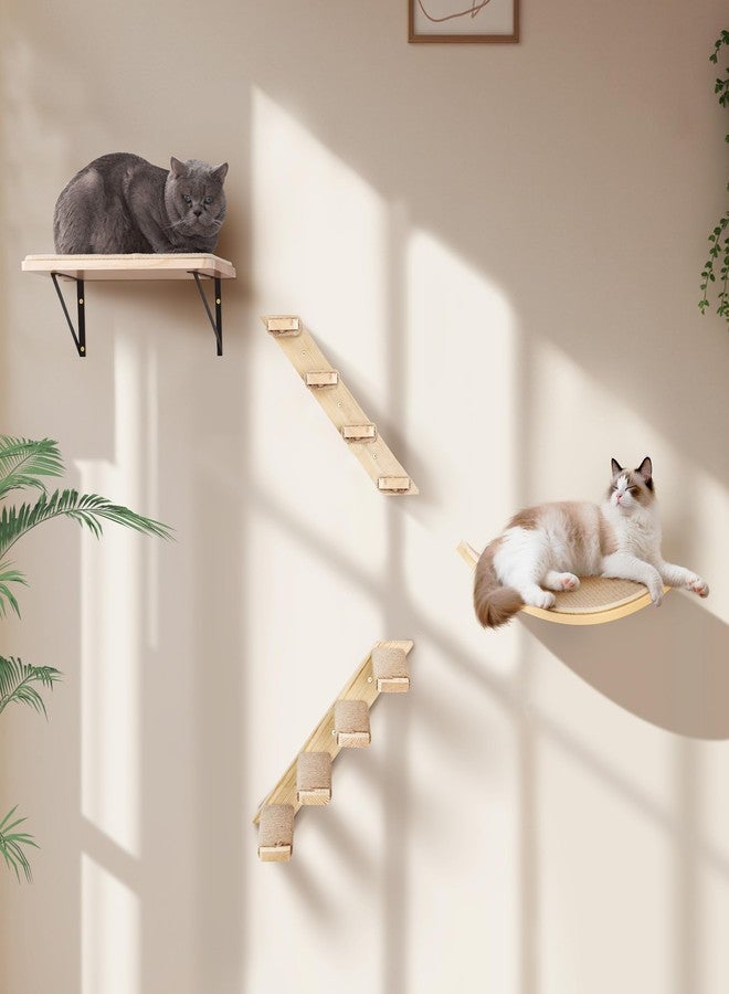 PELUOMOZ Wall Mounted Cat Shelves Stairs Set, 4 Piece Wood Cats Wall Furniture with Sisal Cat Window Perch, Flat Perch & Dual 4-Step Ladders for Climbing & Scratching - Image 3