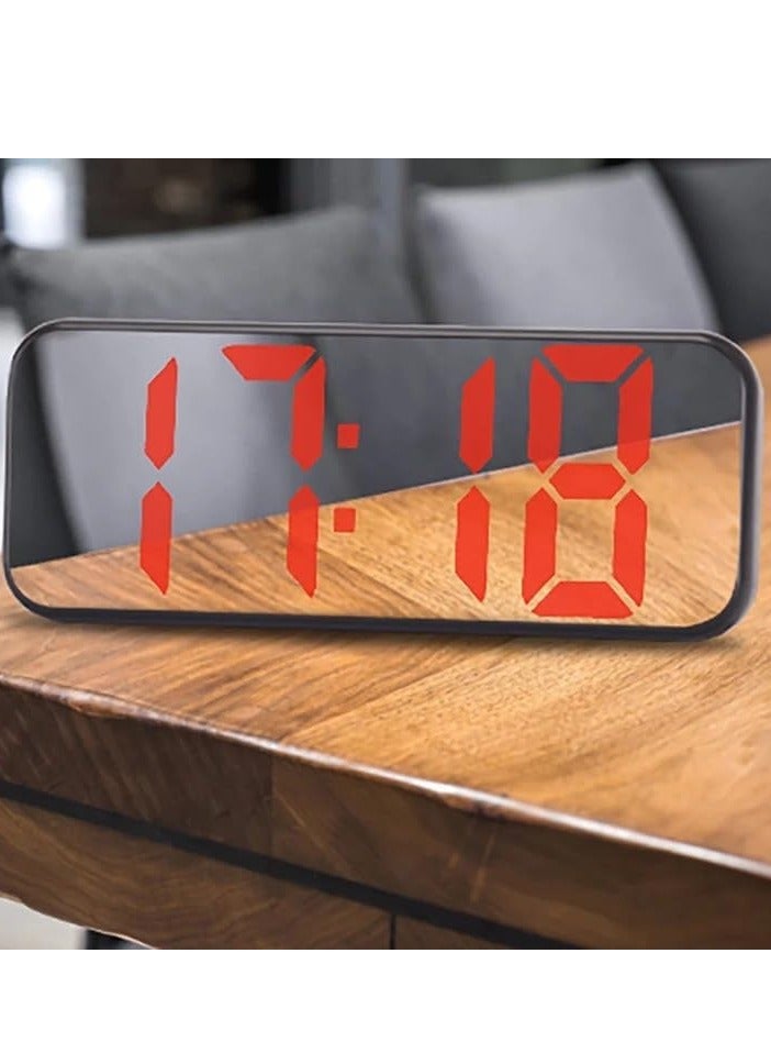 ساعة منبه رقمية LED بمراة مع تقويم لدرجة الحرارة والتاريخ غفوة سطوع قابل للتعديل تعمل بمنفذ USB والبطارية ساعات تصلح للمنزل والمكتب - Image 1